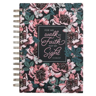 Velký drátěný zápisník -Walk By Faith Pink Floral - 2 Corinthian