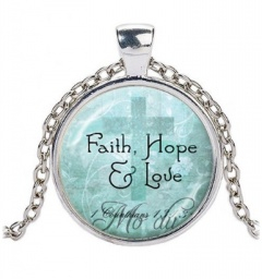 Náhrdelník skleněný - Faith, Hope, Love