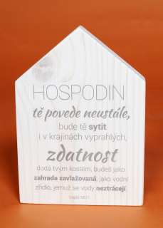 Domek s dřeva na stěnu  nebo postaveni  s  biblickým veršem.